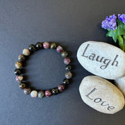 Watermelon Tourmaline Crystal Bracelet | Natural 8MM Tourmaline Gemstone | Semi-Precious Stone | Stretch Beaded Bracelet | Crystal Gift - BrahmatellsStore