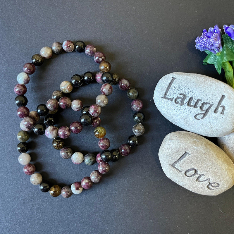 Watermelon Tourmaline Crystal Bracelet | Natural 8MM Tourmaline Gemstone | Semi-Precious Stone | Stretch Beaded Bracelet | Crystal Gift - BrahmatellsStore
