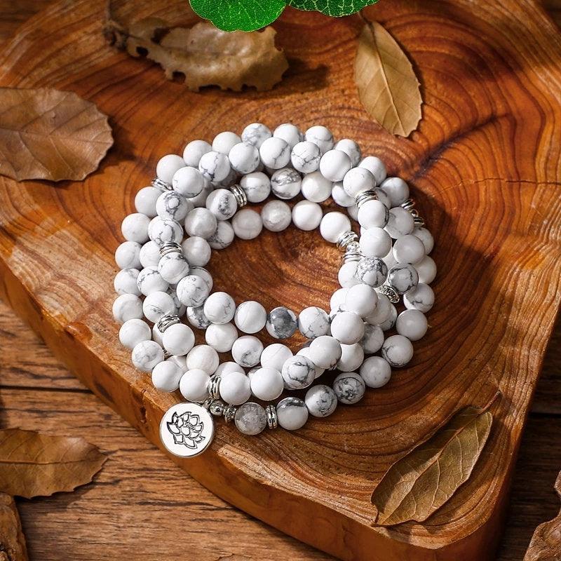 White Howlite 108 Mala Beads Necklace - Serene Meditation Charm | Brahmatells - BrahmatellsStore