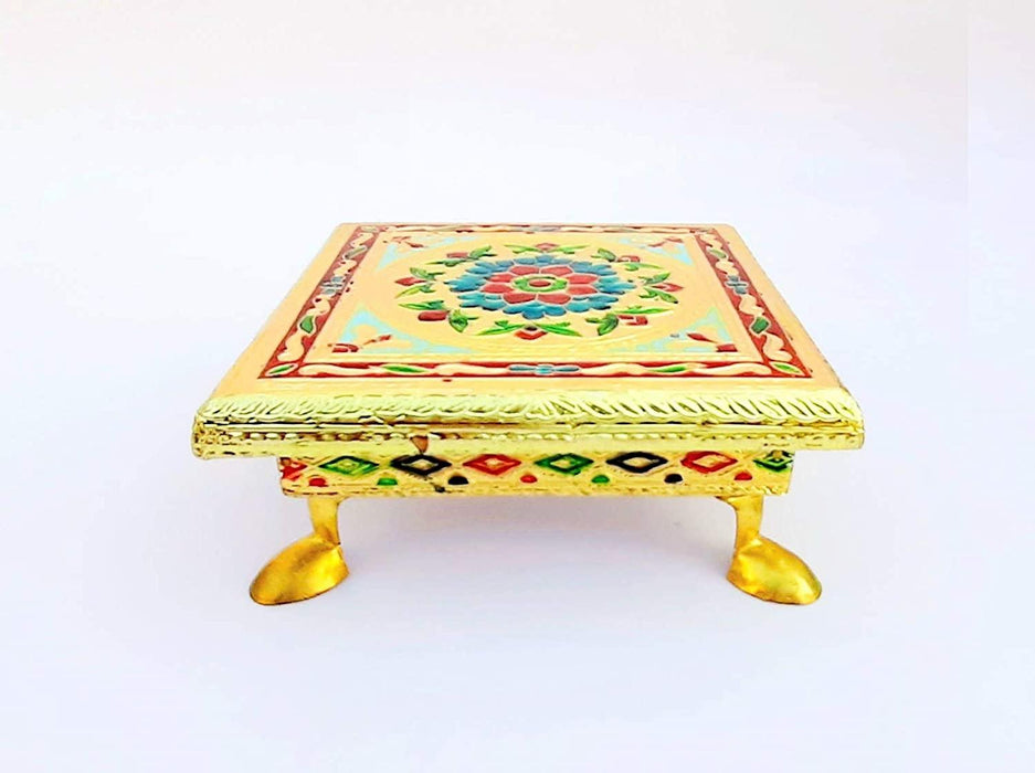Wooden Bajot Chowki Handcrafted Multicolor Handmade (Small) - BrahmatellsStore