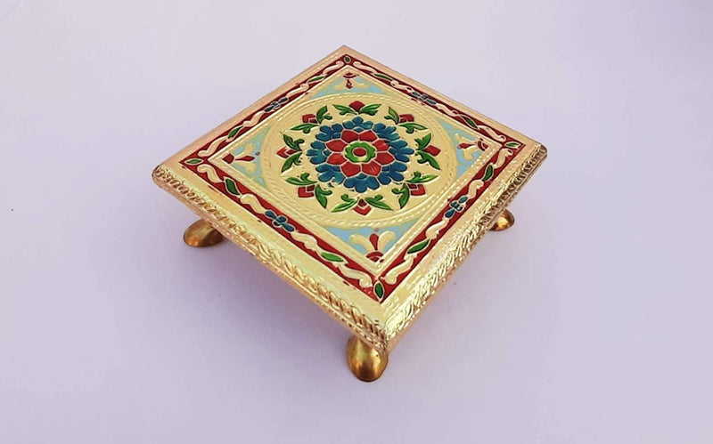 Wooden Bajot Chowki Handcrafted Multicolor Handmade (Small) - BrahmatellsStore