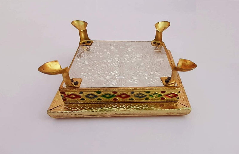 Wooden Bajot Chowki Handcrafted Multicolor Handmade (Small) - BrahmatellsStore