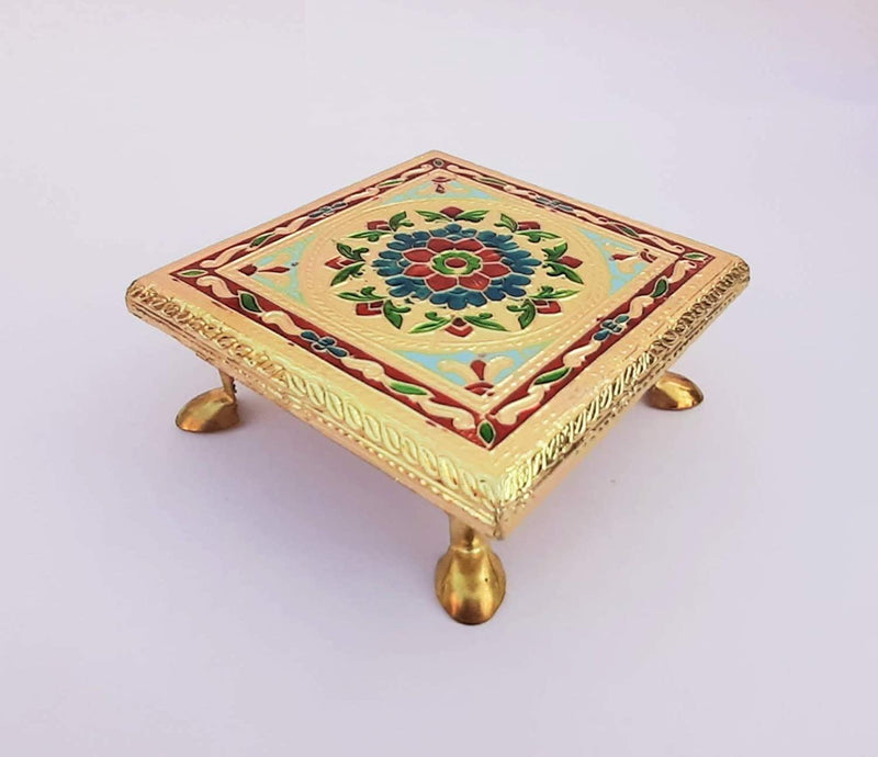 Wooden Bajot Chowki Handcrafted Multicolor Handmade (Small) - BrahmatellsStore