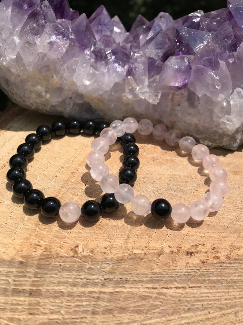 Yin Yang Balance: Black Onyx & Rose Quartz Bracelet | Brahmatells - BrahmatellsStore