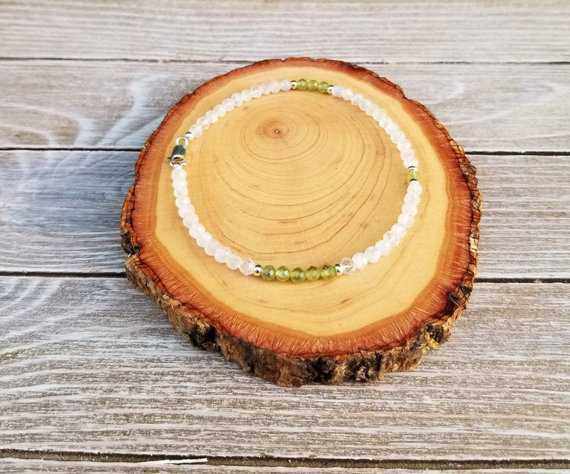 Abundance & Prosperity Anklet: Peridot & Moonstone | Brahmatells - BrahmatellsStore